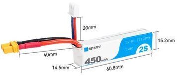 Акумулятор BetaFPV LAVA 2S 450mAh LiPo XT30 BAT-BFV-2S-450-XT30 фото